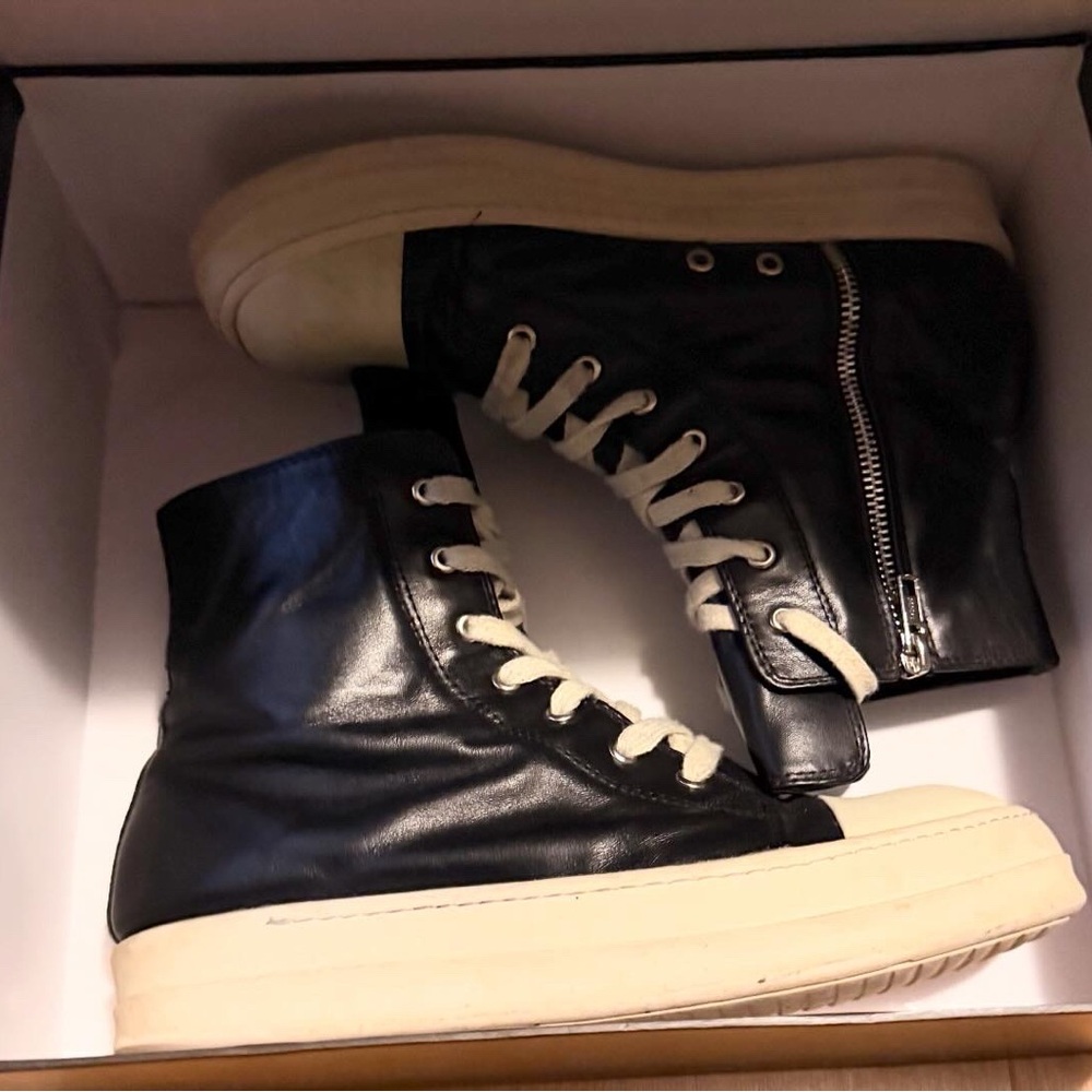 Rick Owens Black Leather High-Tops